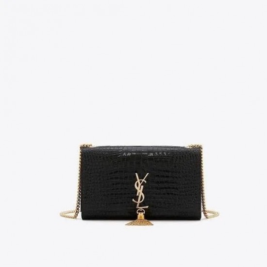 Saint Laurent Medium Kate Tassel Chain Bag In Black Crocodile Em