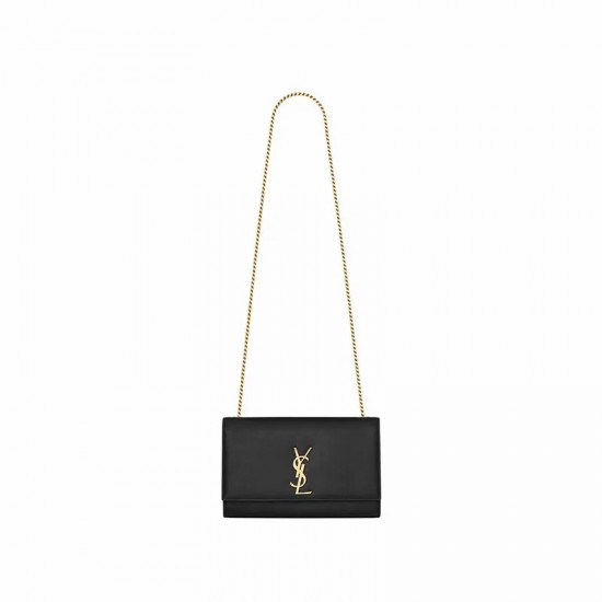 Saint Laurent Medium Kate Chain Bag In Black Textured Leather