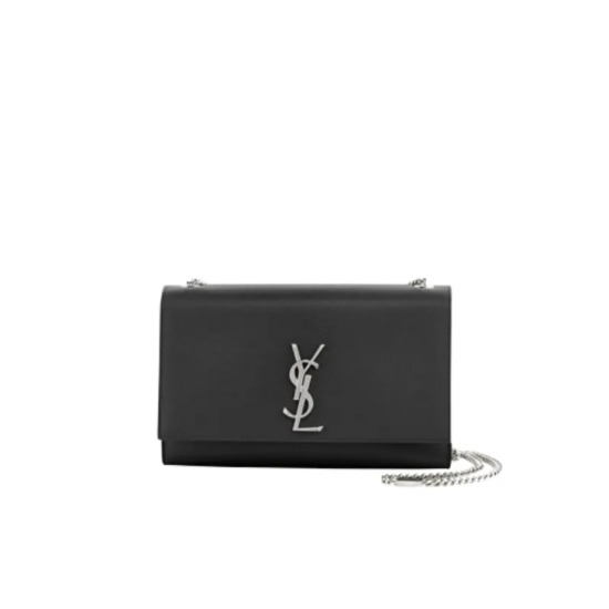 Saint Laurent Large Kate Chain Bag In Black Textured Leather