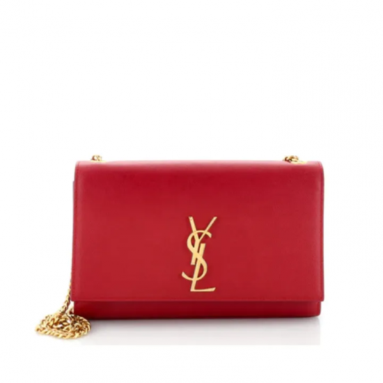 Saint Laurent Medium Kate Chain Bag In Red Textured Leather