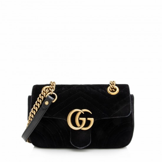 Gucci Matelasse Velvet GG Marmont Mini Shoulder Bag (SHF-22601)