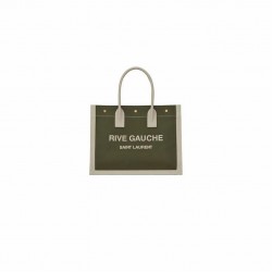 RIVE GAUCHE SMALL TOTE BAG IN LINEN AND LEATHER