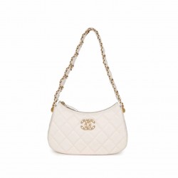 Chanel 19 Hobo Bag White Aged Calfskin Brushed Gold Hardware