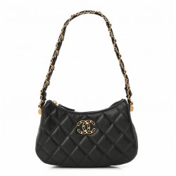 CHANEL Aged Calfskin Quilted Small Chanel 19 Hobo Black