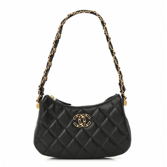 CHANEL Aged Calfskin Quilted Small Chanel 19 Hobo Black