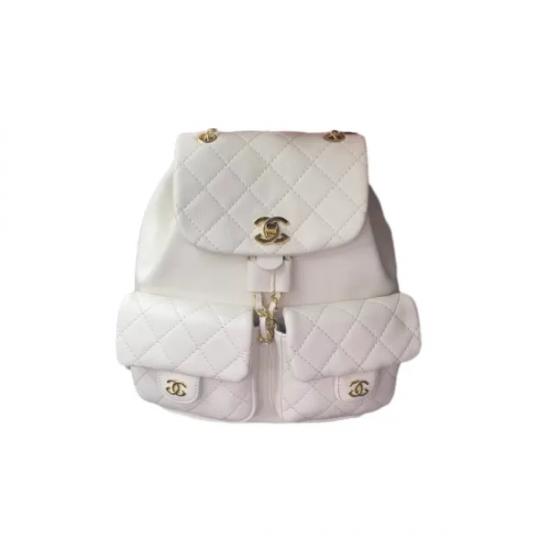 CHANEL 23K TRIPLE POCKET MINI BACKPACK CAVIAR WHITE LGHW