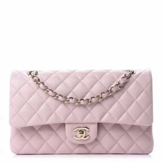 CHANEL Caviar Quilted Medium Double Flap Light Pink