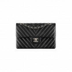 Chanel Classic Chevron Tweed Medium Flap Silver