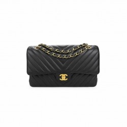 Chanel Classic Chevron Tweed Medium Flap Glod