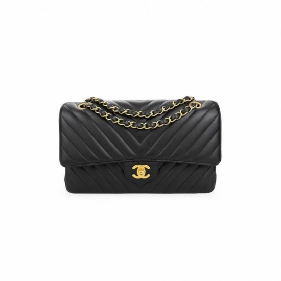 Chanel Classic Chevron Tweed Medium Flap Glod