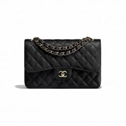 CHANEL Large Classic Handbag Grained Calfskin &  Gold Metal