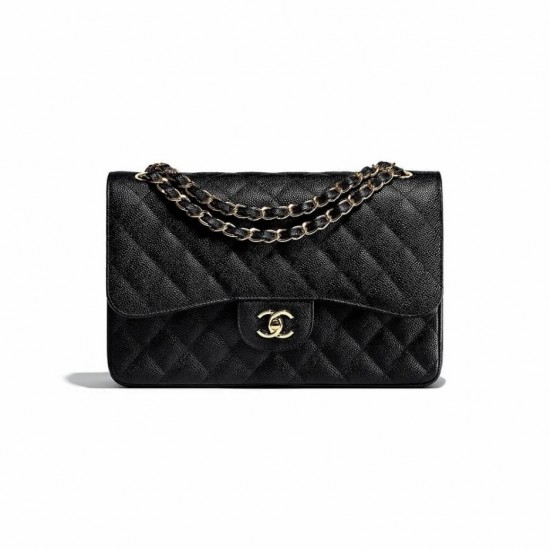 CHANEL Large Classic Handbag Grained Calfskin &  Gold Metal