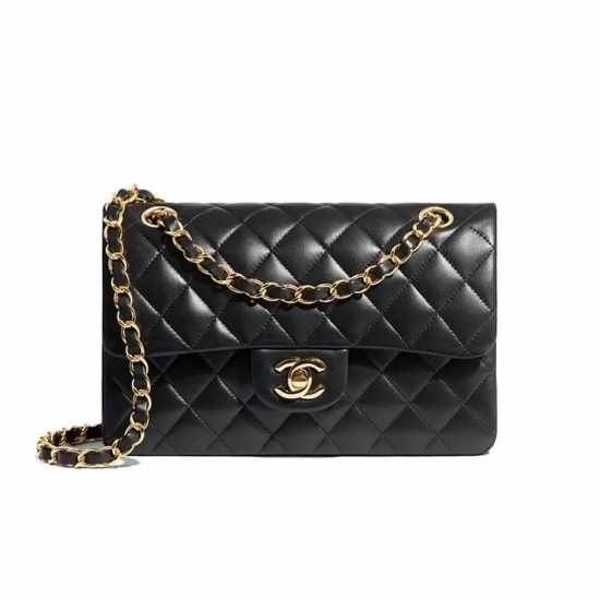 CHANEL SMALL CLASSIC HANDBAG LAMBSKIN & GOLD METAL