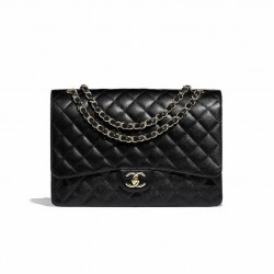 CHANEL Classic Maxi Handbag Grained Calfskin & Gold Metal