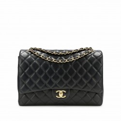 CHANEL Classic Maxi Handbag LAMBSKIN & GOLD METAL