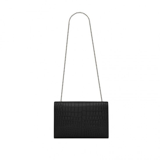 Saint Laurent Large Kate Chain Bag In Black Crocodile Embossed L