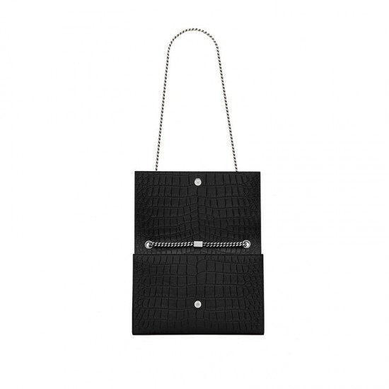 Saint Laurent Large Kate Chain Bag In Black Crocodile Embossed L