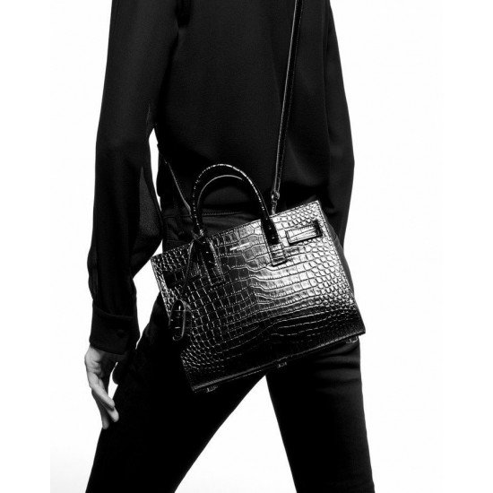 Saint Laurent Classic Sac De Jour Nano In Embossed Crocodile Shi