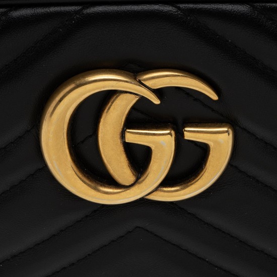 Gucci Black Matelasse Leather GG Marmont Small Shoulder Bag 