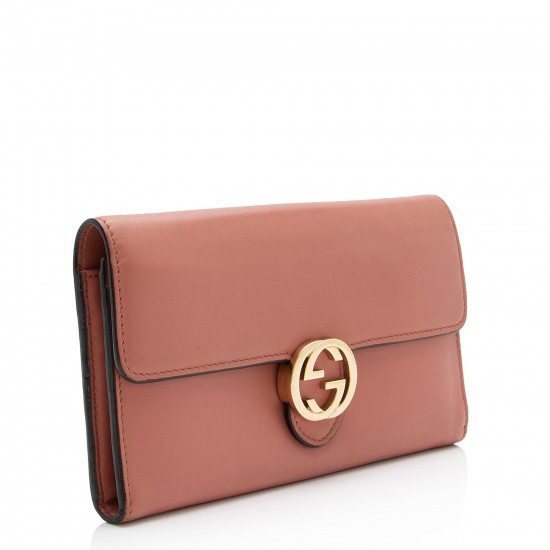 Gucci Leather Interlocking G Icon Continental Wallet (SHF-23213)