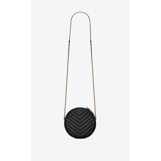 SAINT LAURENT VINYLE ROUND QUILTED GRAIN LEATHER ROUND BAG