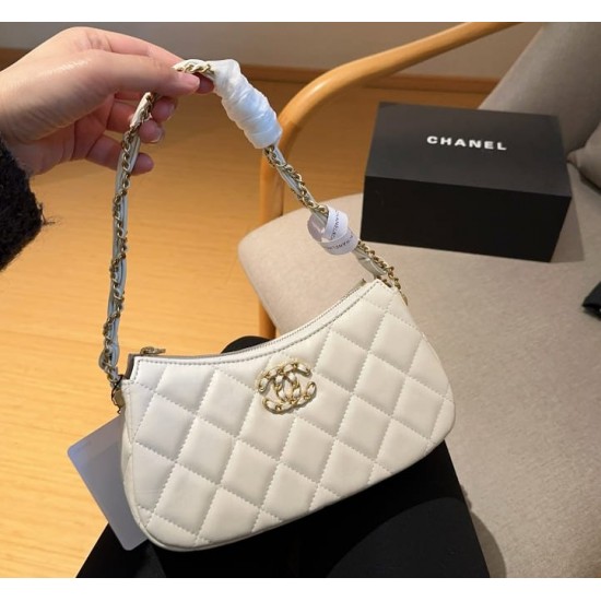 Chanel 19 Hobo Bag White Aged Calfskin Brushed Gold Hardware