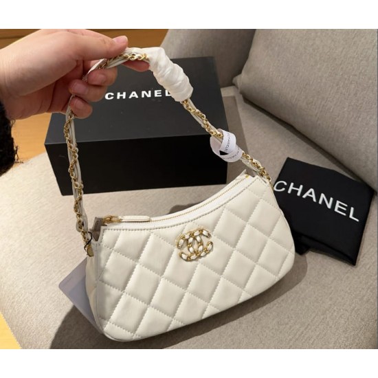 Chanel 19 Hobo Bag White Aged Calfskin Brushed Gold Hardware