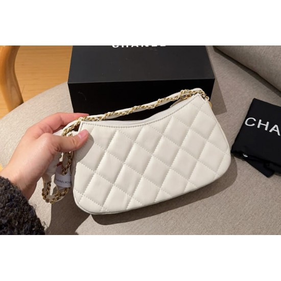 Chanel 19 Hobo Bag White Aged Calfskin Brushed Gold Hardware