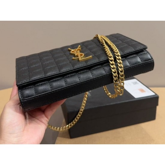 SAINT LAURENT LAMBSKIN CASSANDRE CHAIN WALLET