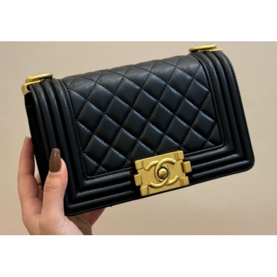 CHANEL BLACK QUILTED LAMBSKIN BOY BAG SMALL