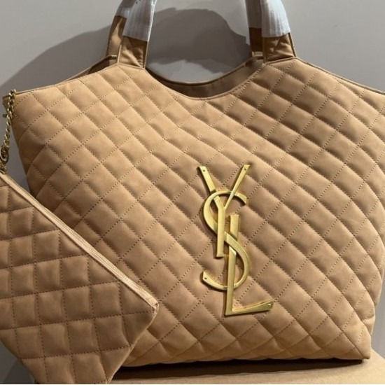 SAINT LAURENT ICARE MAXI SHOPPING BAG IN QUILTED NUBUCK SUEDE