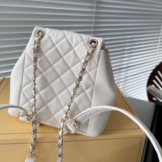 CHANEL 23K TRIPLE POCKET MINI BACKPACK CAVIAR WHITE LGHW