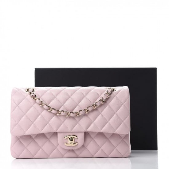 CHANEL Caviar Quilted Medium Double Flap Light Pink