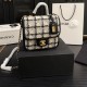 CHANEL Tweed Calfskin School Memory Mini Top Handle Flap Ecru Grey Beige Black