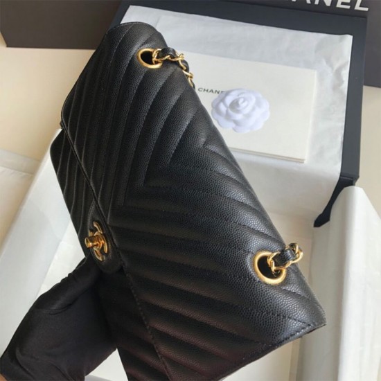 Chanel Classic Chevron Tweed Medium Flap Glod