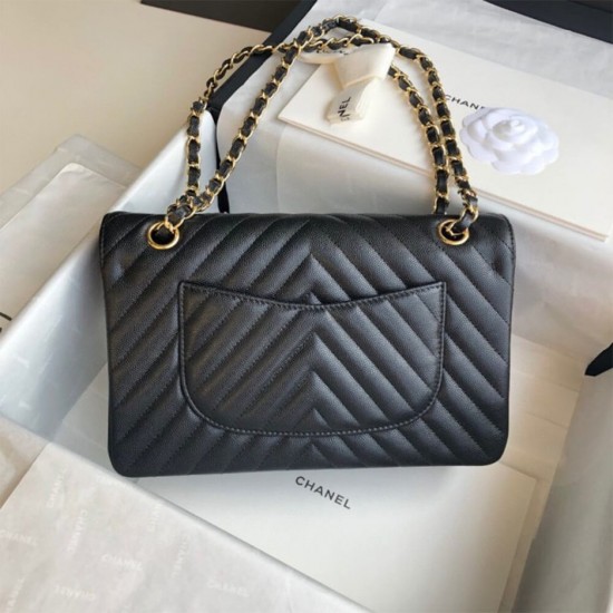 Chanel Classic Chevron Tweed Medium Flap Glod