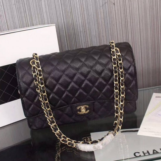 CHANEL Classic Maxi Handbag Grained Calfskin & Gold Metal