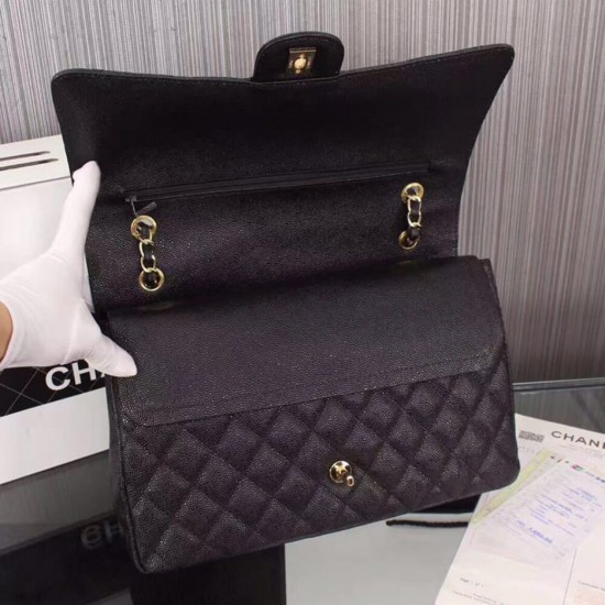 CHANEL Classic Maxi Handbag Grained Calfskin & Gold Metal