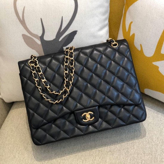 CHANEL Classic Maxi Handbag LAMBSKIN & GOLD METAL