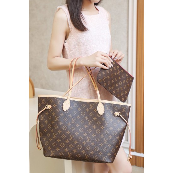 LV Neverfull Monogram MM Tote Cerise Red M41177 