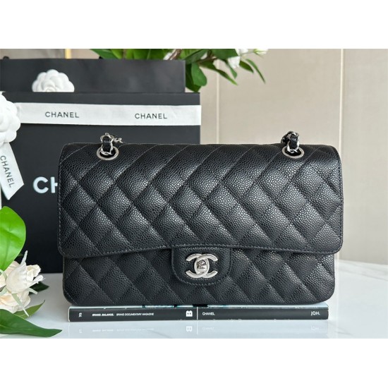 CHANEL Medium Classic Handbag Grained Calfskin & Silver Metal