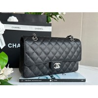 CHANEL Medium Classic Handbag Grained Calfskin & Silver Metal