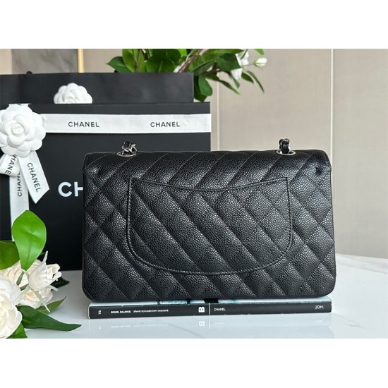 CHANEL Medium Classic Handbag Grained Calfskin & Silver Metal