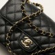 CHANEL Small Classic Flap Handbag Grained Calfskin & Gold Metal