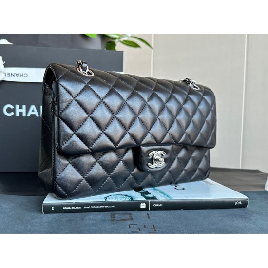 CHANEL Medium Classic Handbag Lambskin & Silver Metal