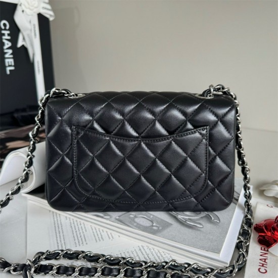 CHANEL Small Classic Handbag Lambskin & Silver Metal