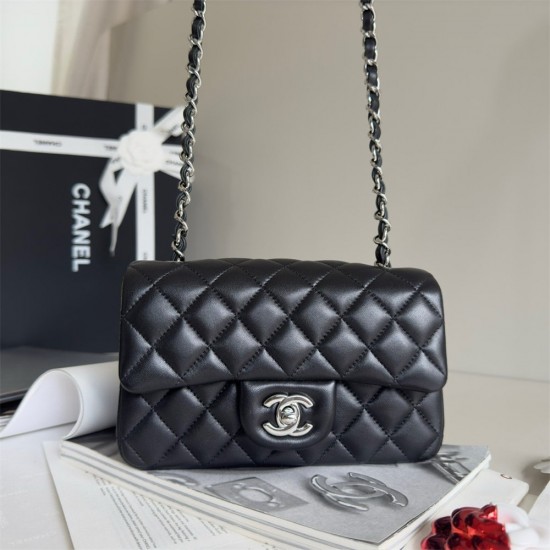 CHANEL Small Classic Handbag Lambskin & Silver Metal