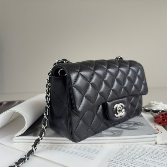 CHANEL Small Classic Handbag Lambskin & Silver Metal