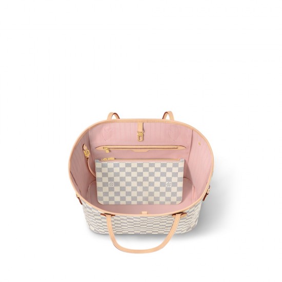 LV Neverfull Damier Azur MM Rose Ballerine Pink N41605